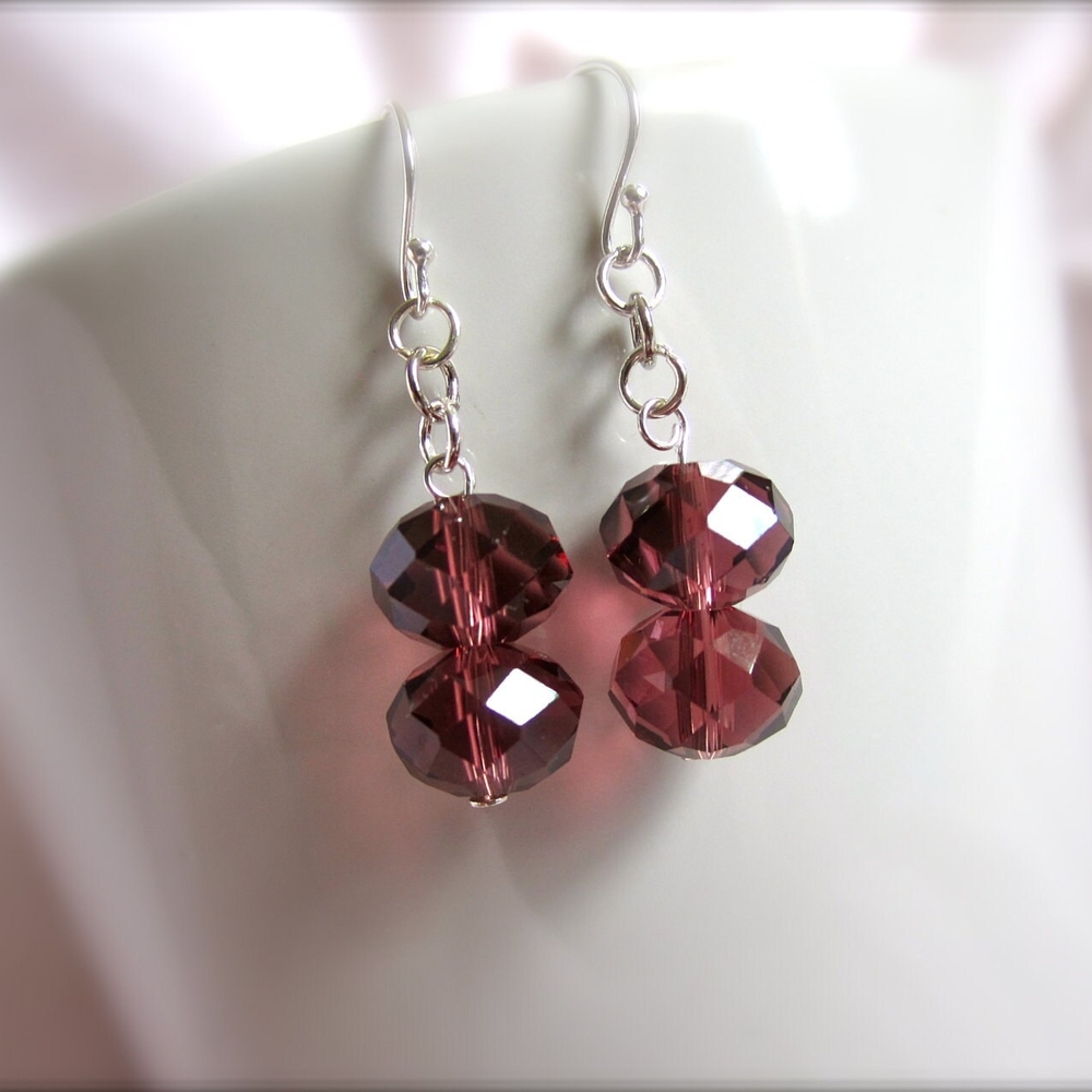 Mauve Crystal Sterling Silver Earrings